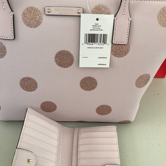 NWT KATE SPADE HANI HAVEN LANE PINK POLKA SET BAG - Picture 5 of 8